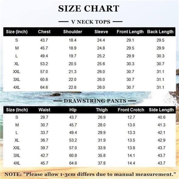 Men's 2 Pieces Cotton Linen Set Henley Shirt Long Sleeve and Casual Beach Pants - Picture 6 of 6